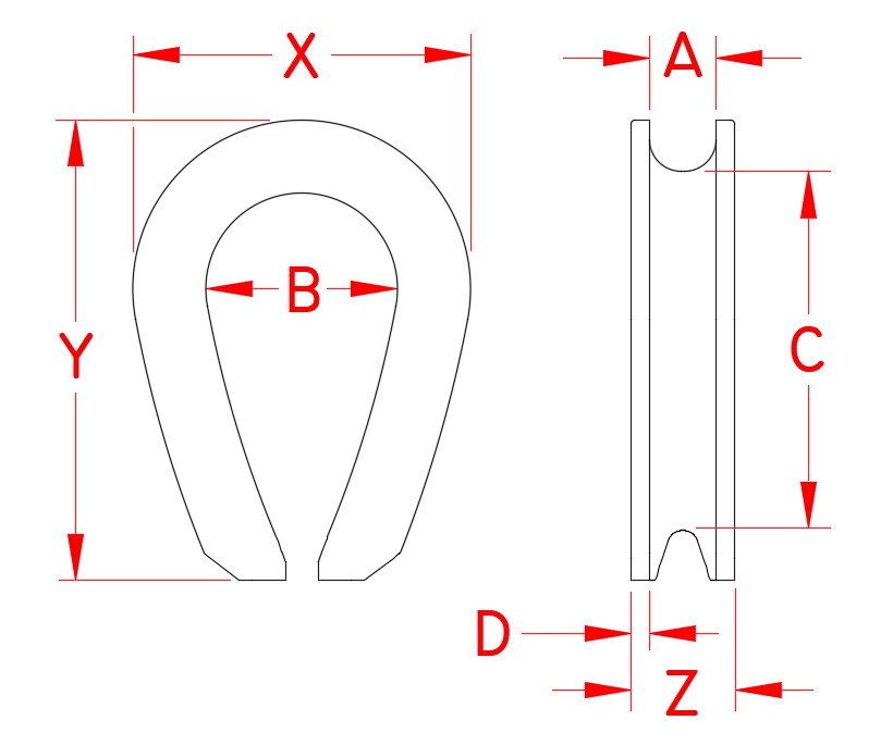 Stainless Steel Fed. Spec Thimble, Federal Specification: FF-T-276B, Type III, S0125-FS05, S0125-FS07, S0125-FS08, S0125-FS10, S0125-FS13, S0125-FS14, S0125-FS16, S0125-FS20, Line Drawing